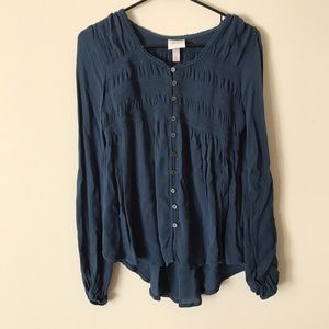 Teal-blue peasant top