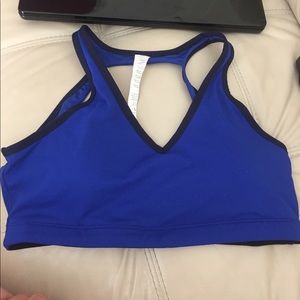 Blue open back sports bra