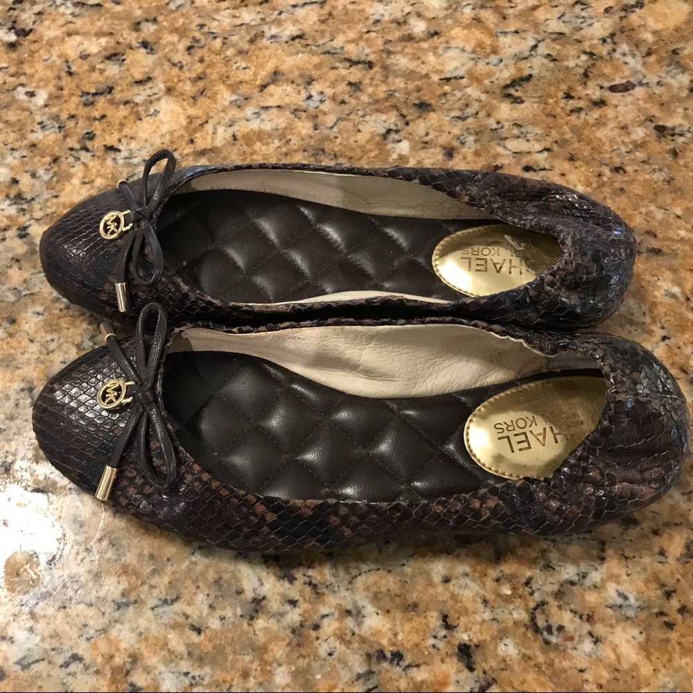 Michael Kors brown leather snakeskin ballet flats