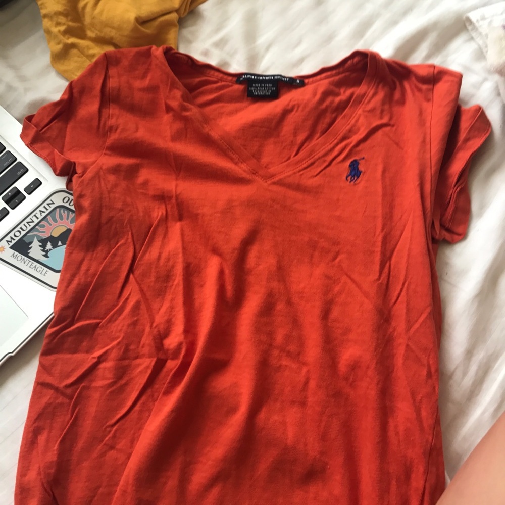 orange polo v neck tshirt