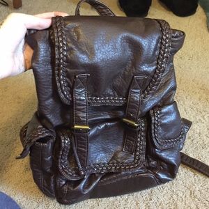 Brown faux leather backpack purse