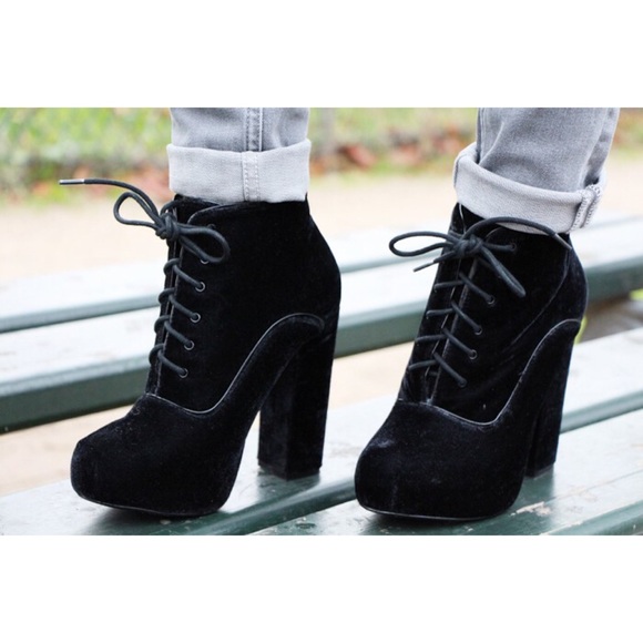 Black Suede Lace Up Lita High Heel Platform Boots - Picture 4 of 6