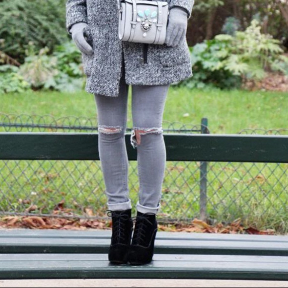 Black Suede Lace Up Lita High Heel Platform Boots - Picture 5 of 6