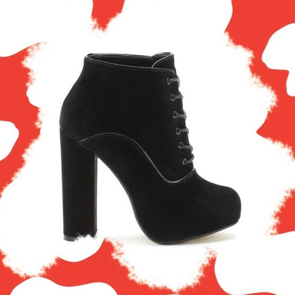 Black Suede Lace Up Lita High Heel Platform Boots - Picture 6 of 6