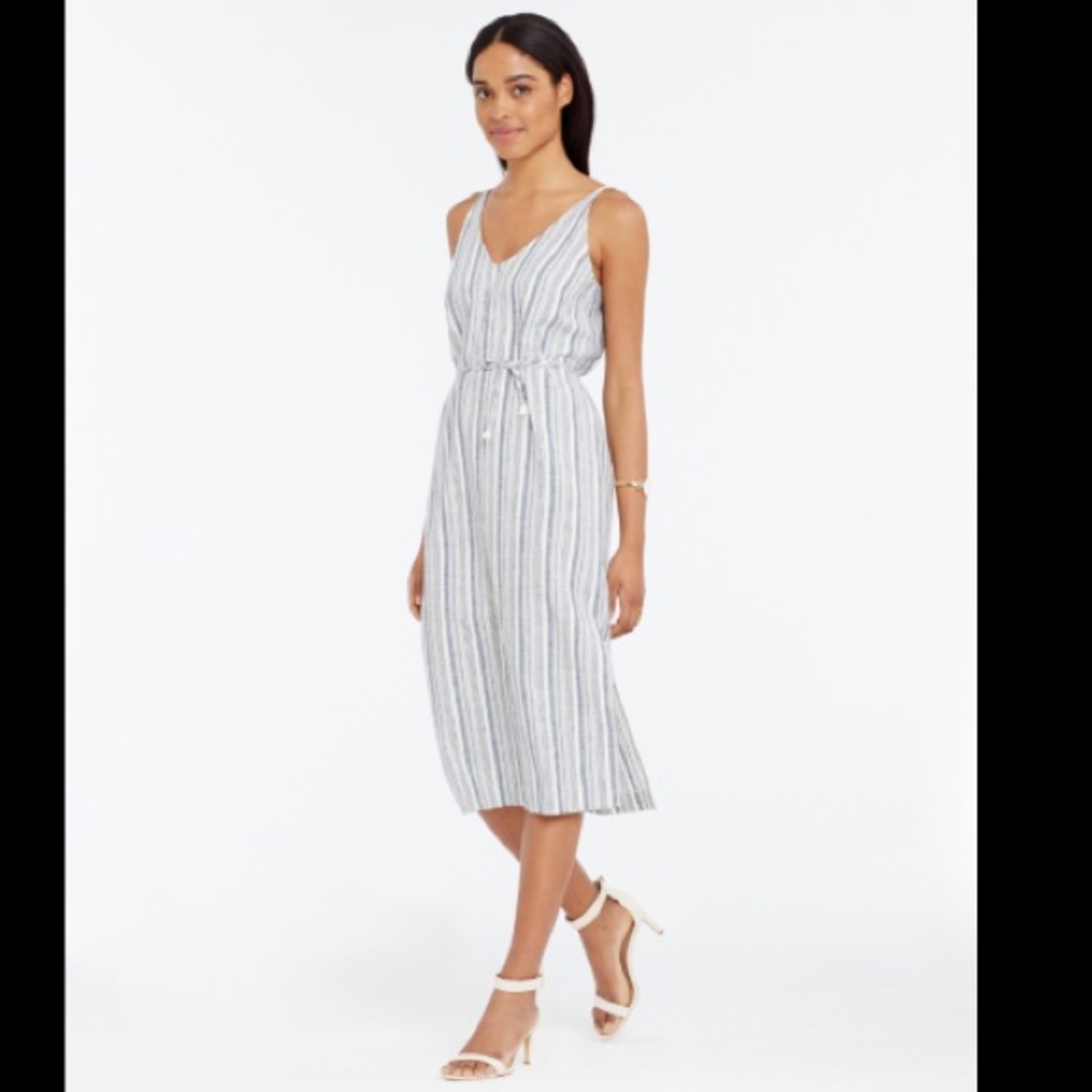 Petite Striped Linen Cotton Midi Dress: Size 2P