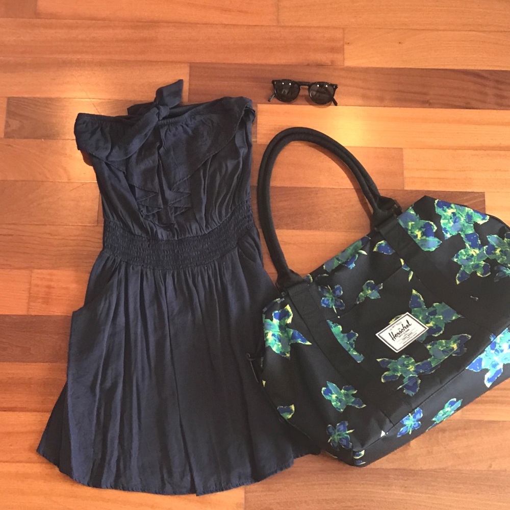 Navy Blue Strapless Beach Dress