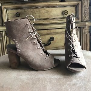 charlotte ruse Taupe suede peep toe booties