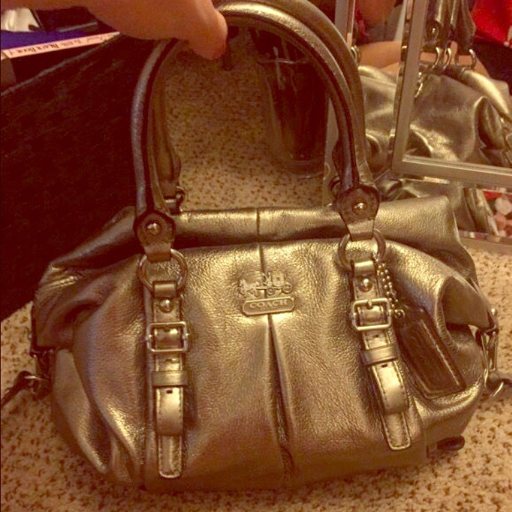 Silver Metallic Coach Handbag
