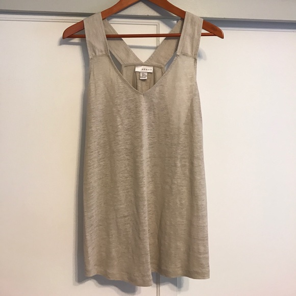 Kenar Tops - Kenar tank in tan linen with strap & back details
