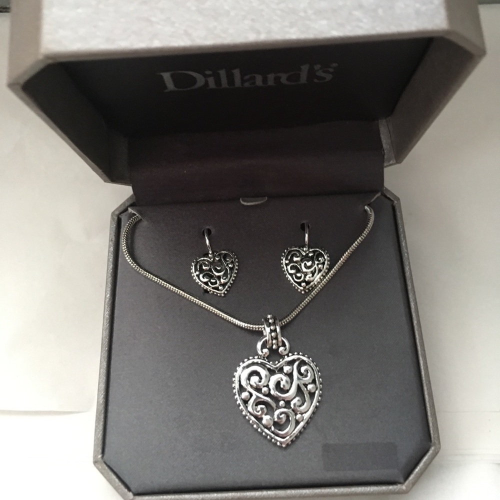 Silver Heart Necklace & Earrings Set
