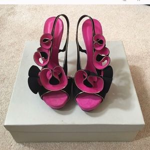 Pink and black heels