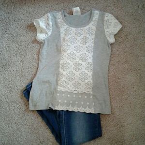 Gray Top with White Lace