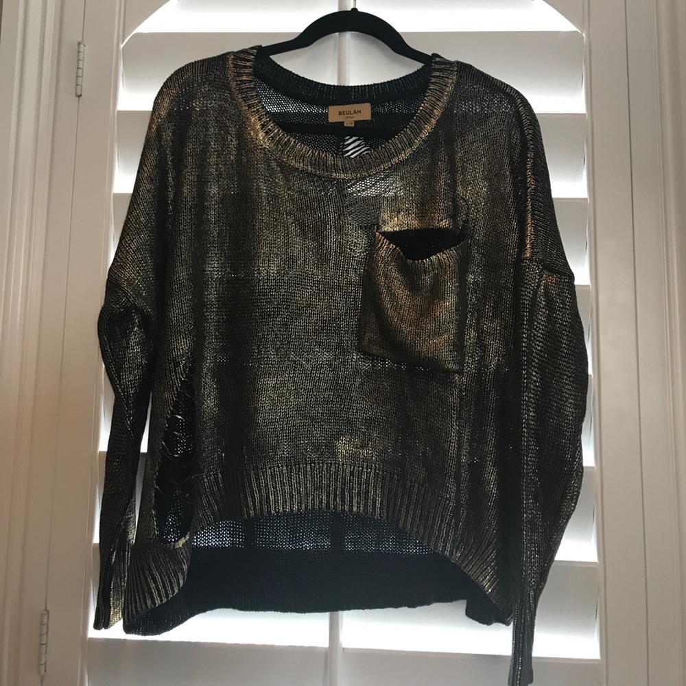 Beulah Metallic Gold and Black Shredded Sweater