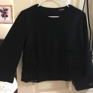 Black Express Blouse with Lace Detail