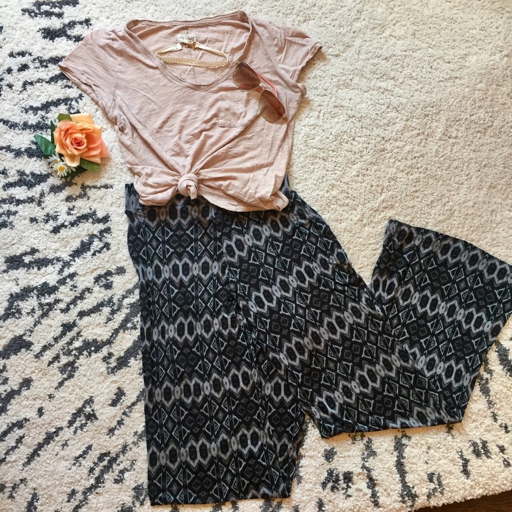 Black and Grey Patterned Flare Pants
