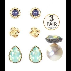 Mint blue gold pinwheel stud earrings new