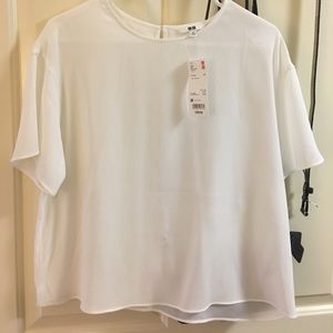 New Tags on White Uniqlo Blouse