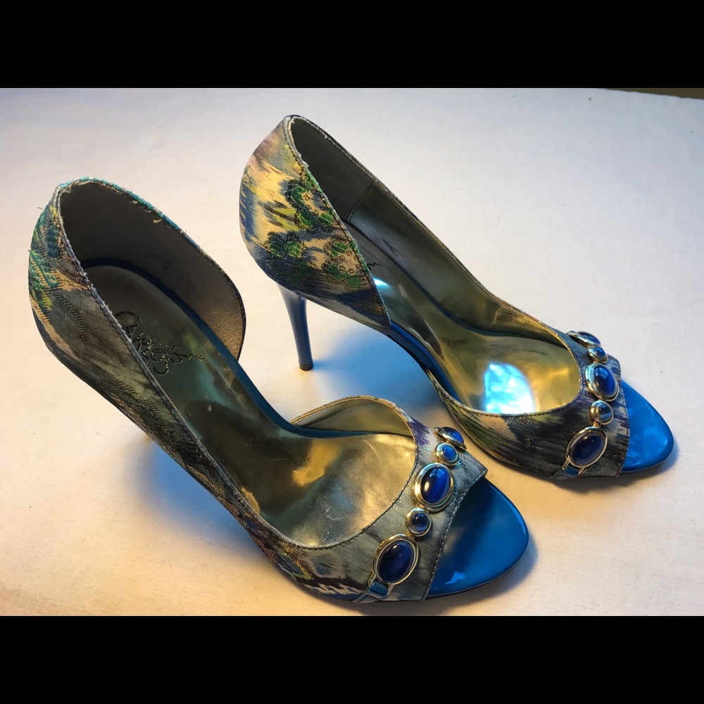 Beaded open toe high heel shoe