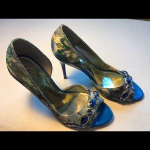 Beaded open toe high heel shoe