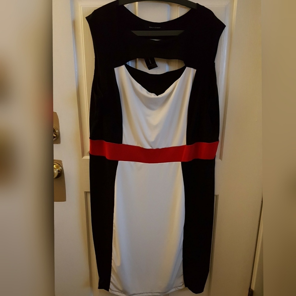 Black, White and Red Color Block Dress