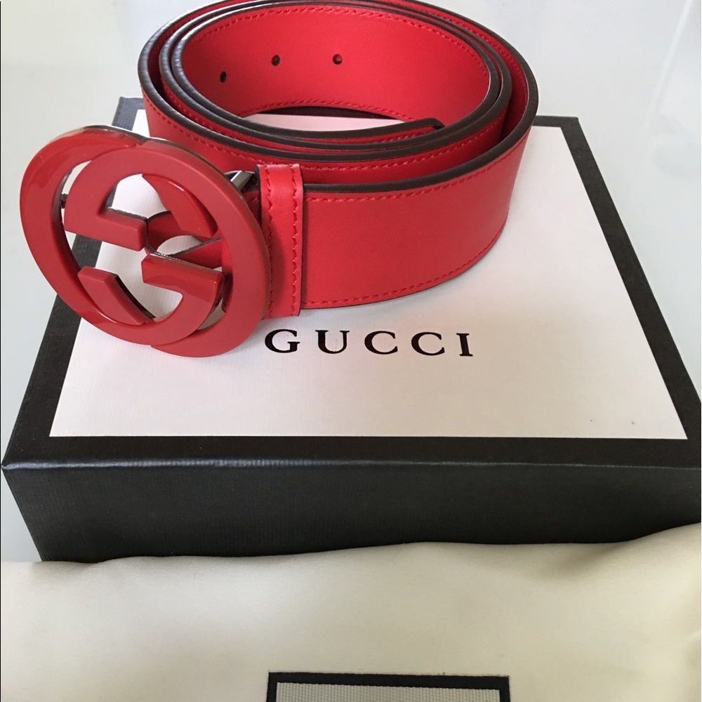 Gucci GG buckle red belt size 42 men new with box