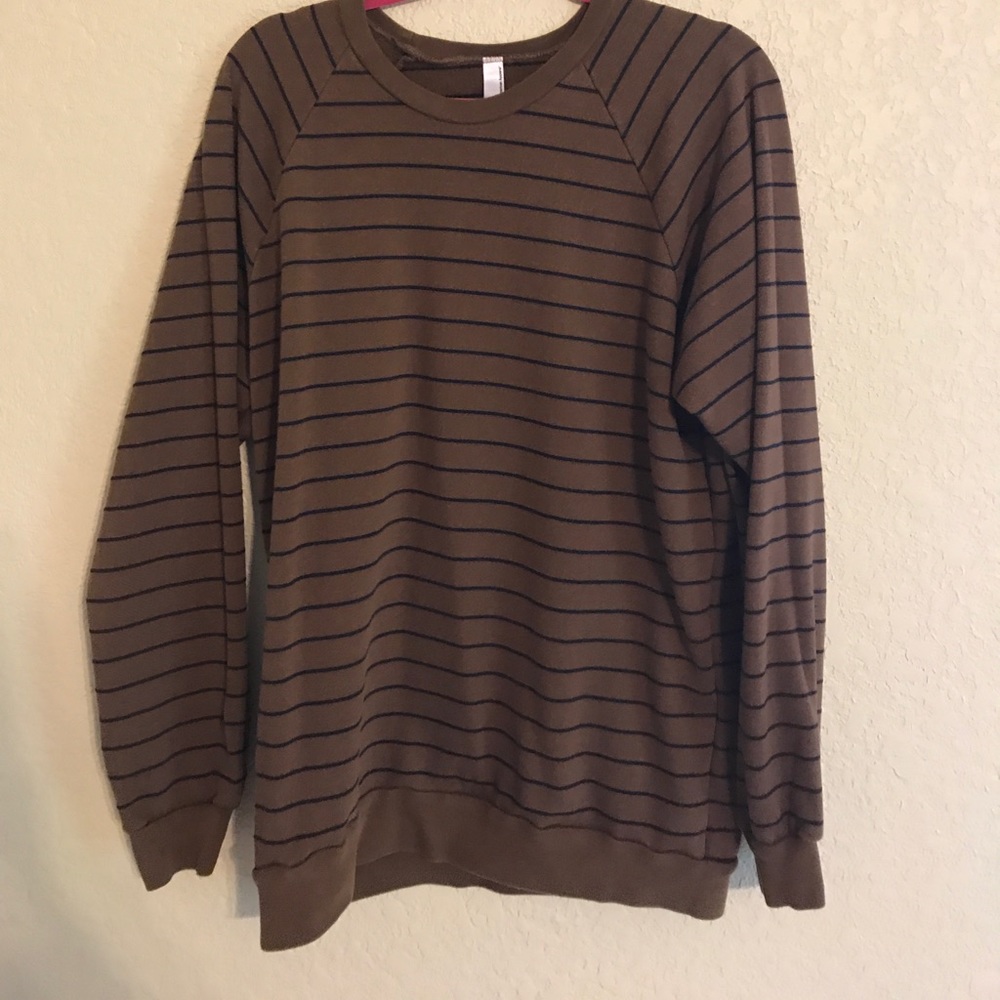 Tan and navy striped sweatshirt