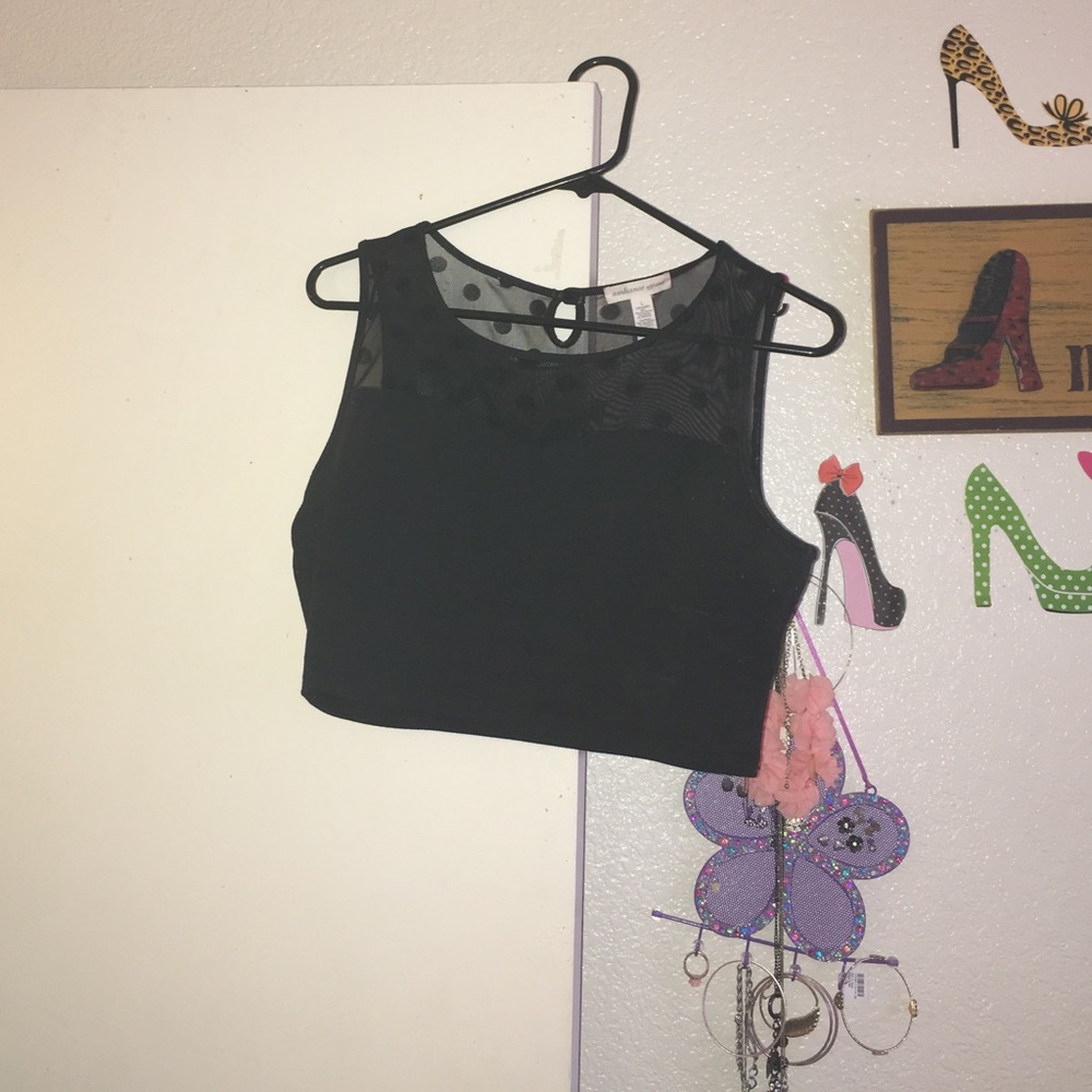 Black polka dot crop top