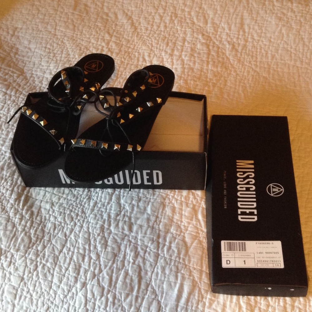 Black scrappy sandals w spike detailing NEVER WORN