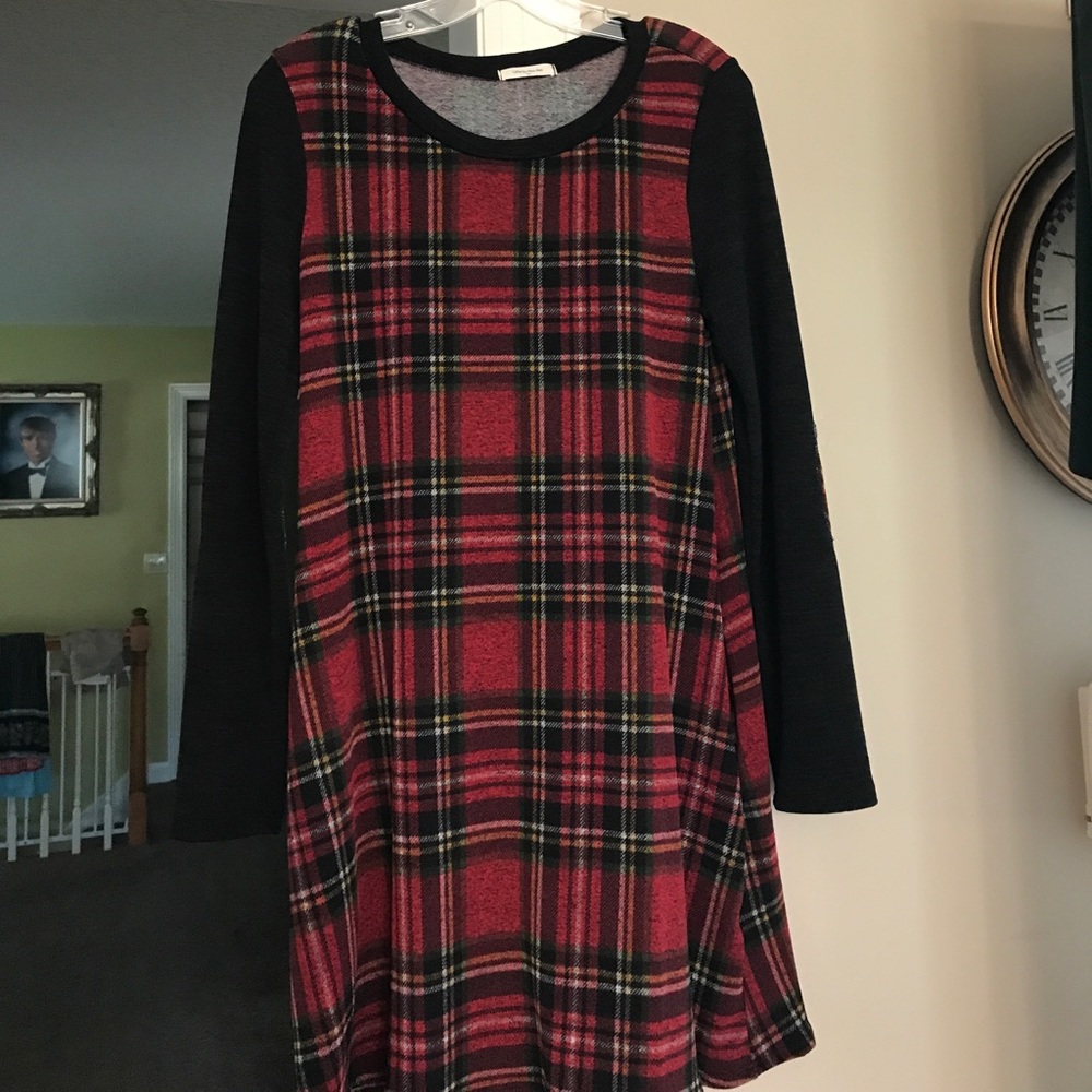 Red,black, green, and yellow checkered dress