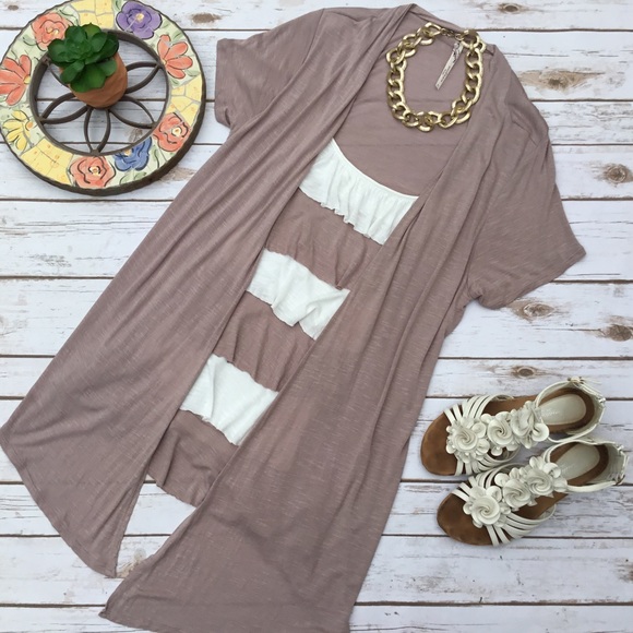 Andrea Missy Tops - Ruffled Tunic Top w/ Attached Short Sleeve Jacket