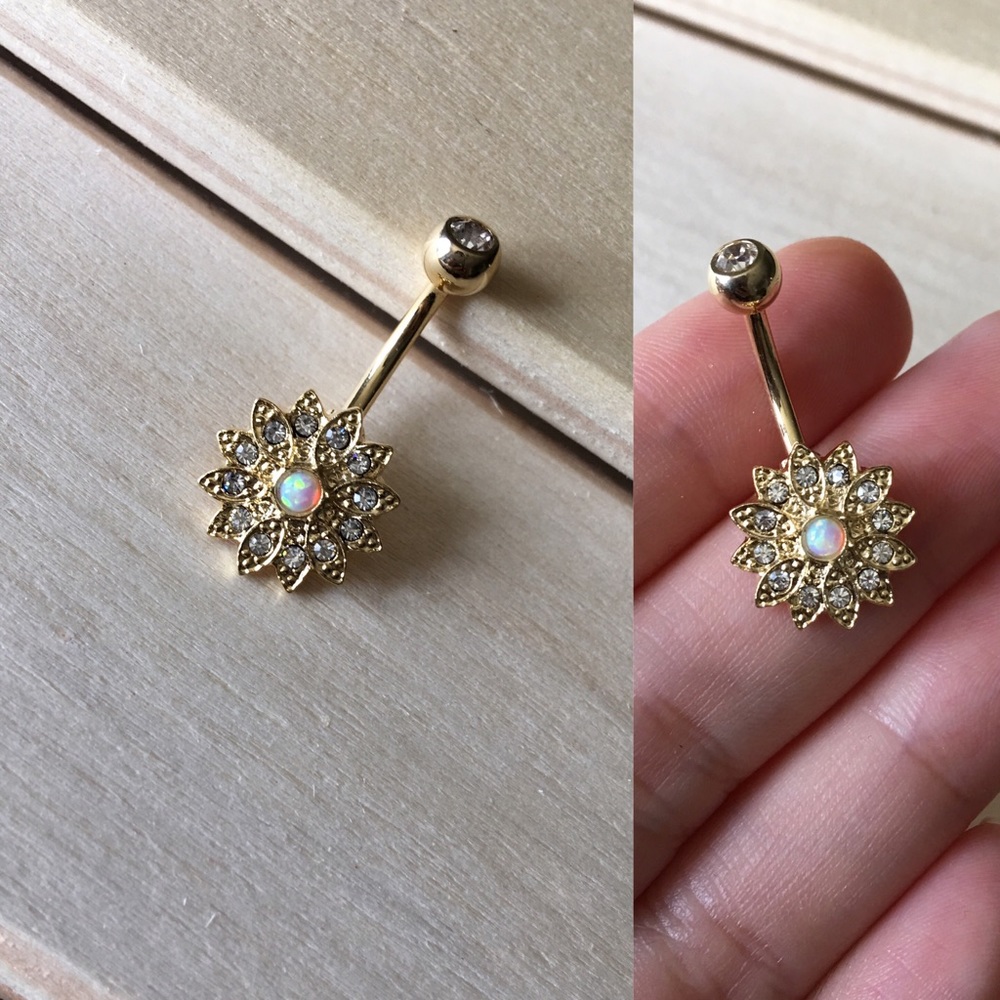 Dainty Opal Flower Belly Button Ring