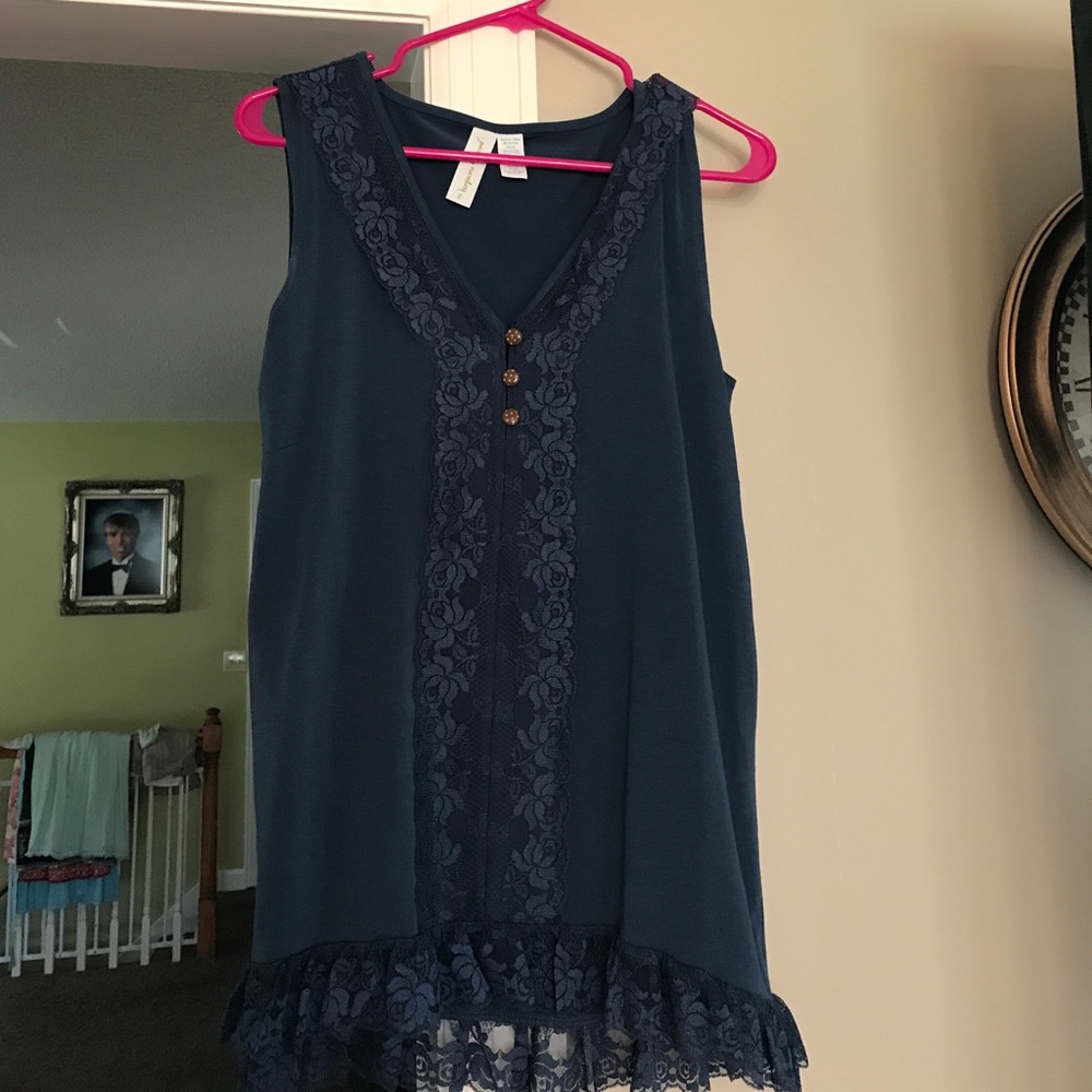 Navy top with brown buttons