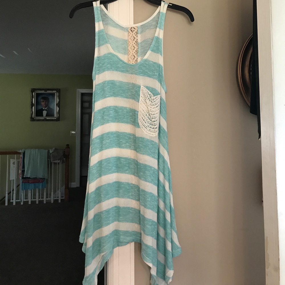 Aqua and cream striped top