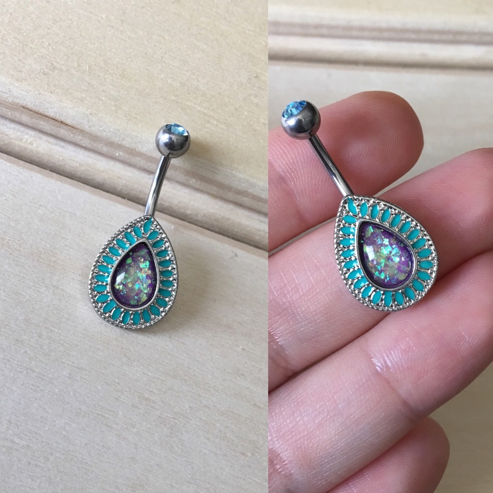 Purple Opal Teardrop Belly Button Ring