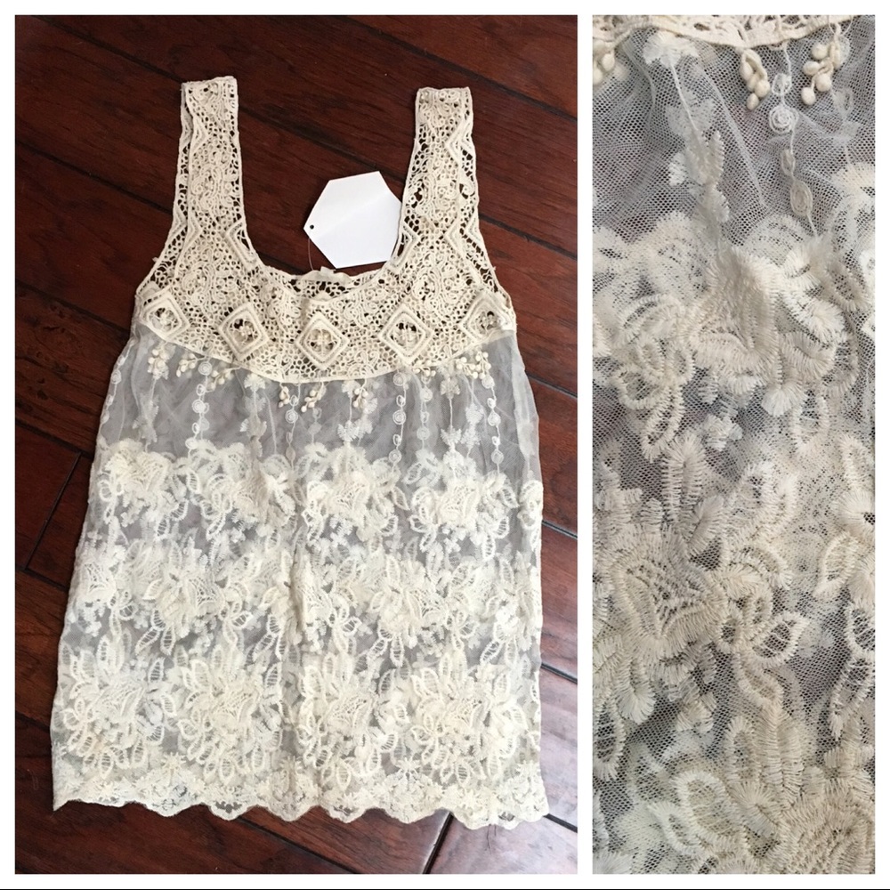 Sheer Lace Tank with Crocheted Neckline