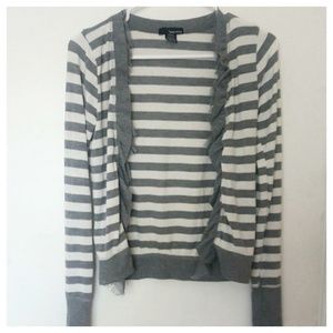 Gray and white striped cardigan