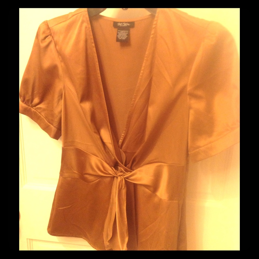 Bob Mackie Wrap Style gold charmeuse blouse, S