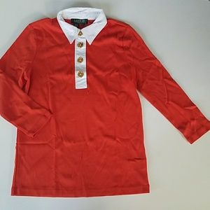 RALPH LAUREN rugby collar top gold buttons PS NWT