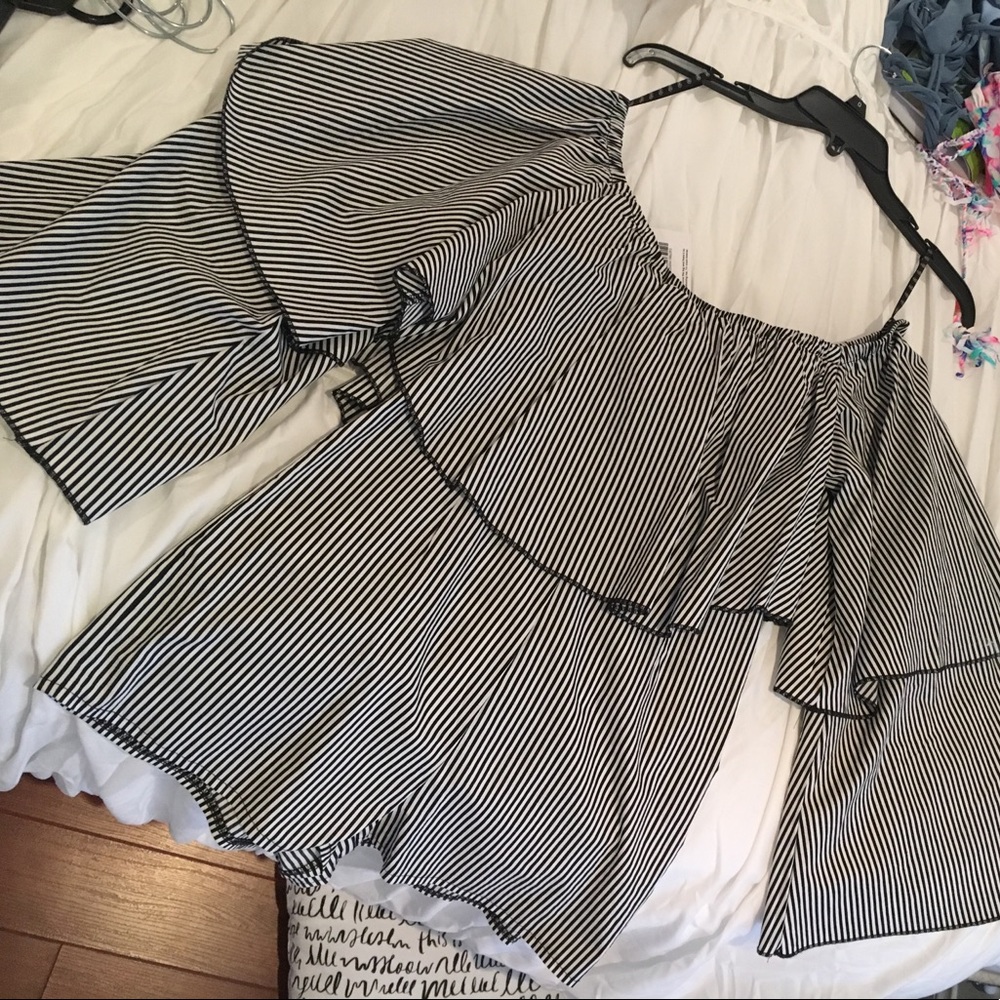 Striped, Bell Sleeved Romper