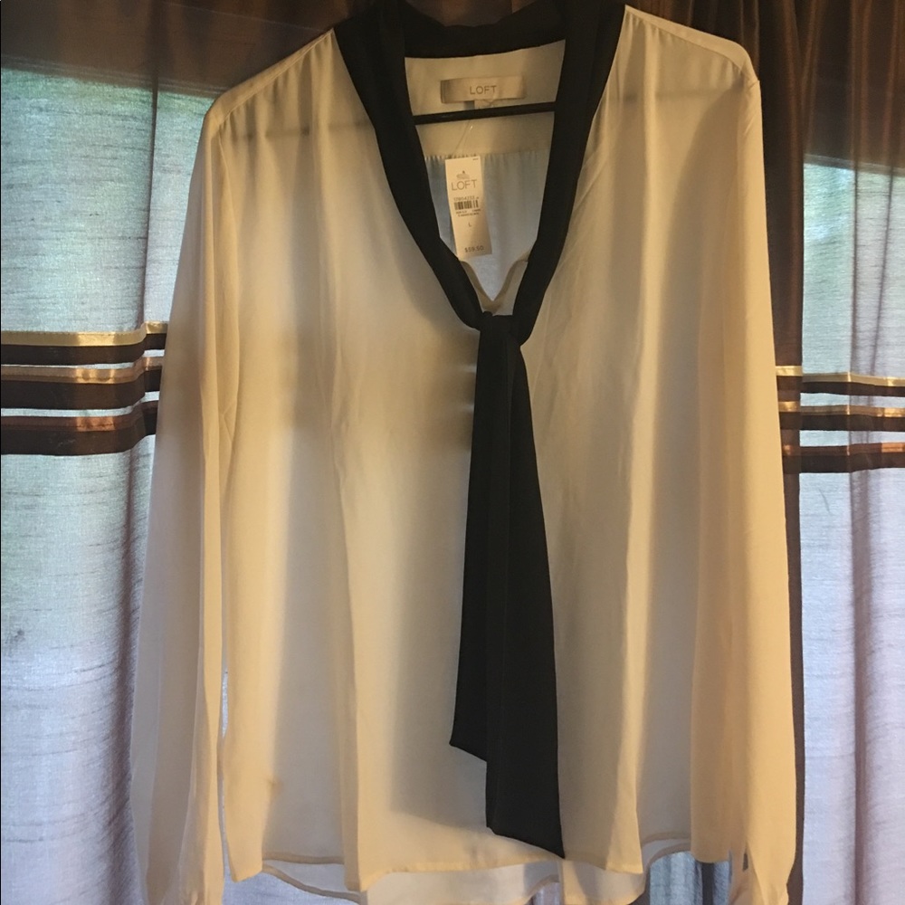 Loft white blouse with black tie.