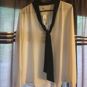 Loft white blouse with black tie.