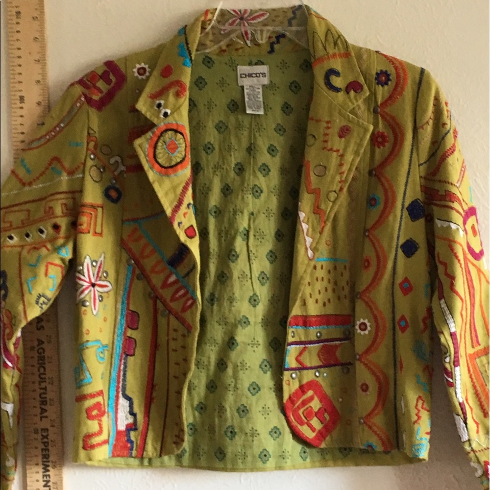 Crop jacket embroider floral BoHo design 0 Chico's