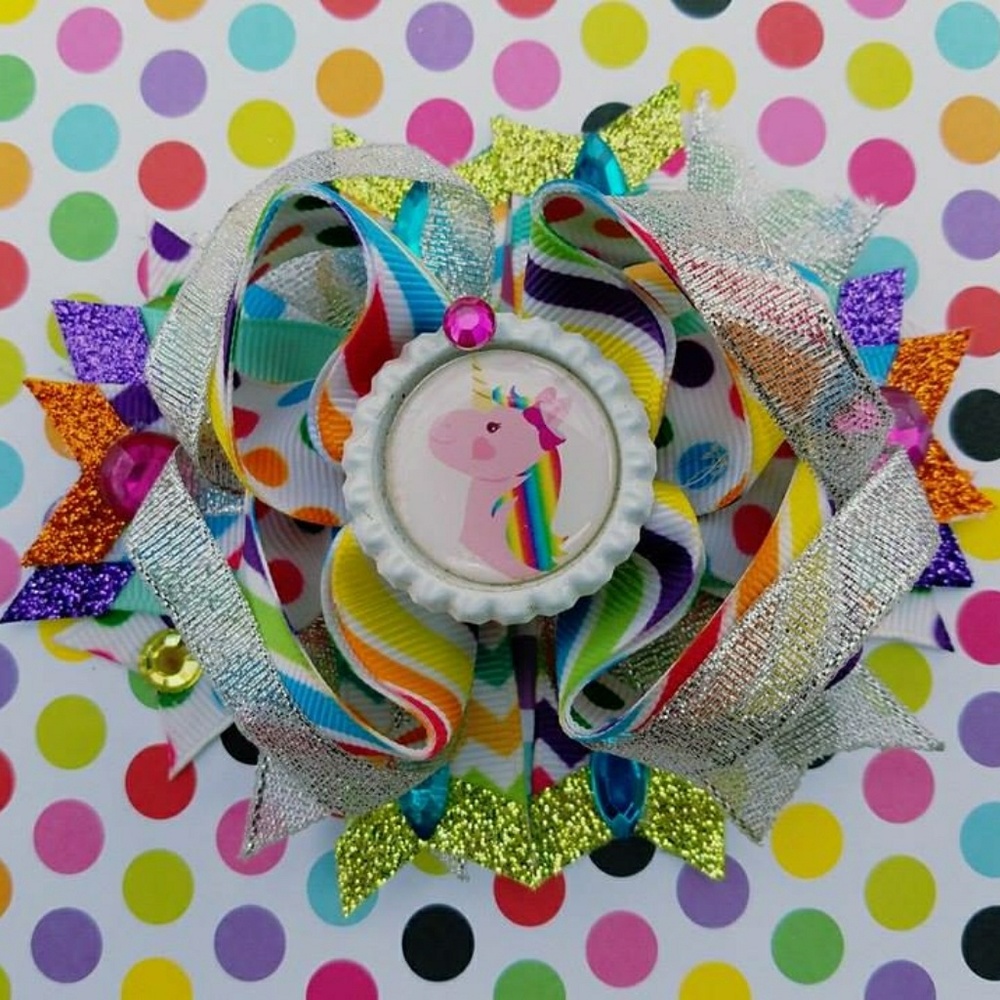 Rainbow Unicorn Spike Tail Hair Bow