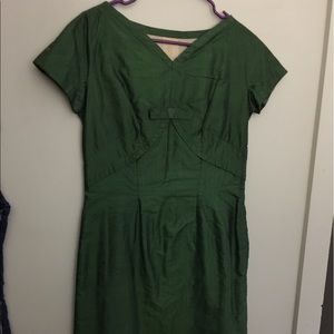 Vintage handmade raw silk emerald green dress