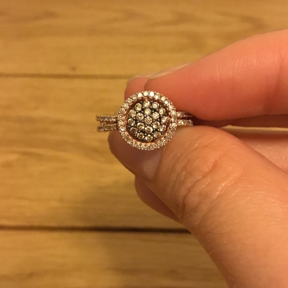 10K Rose Gold White and Champagne Diamond Ring