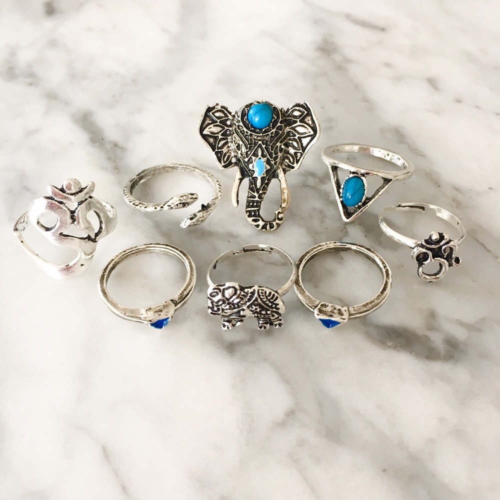 ⚜"Bali" Silver and Turquoise Midi Ring Set 💍🐘
