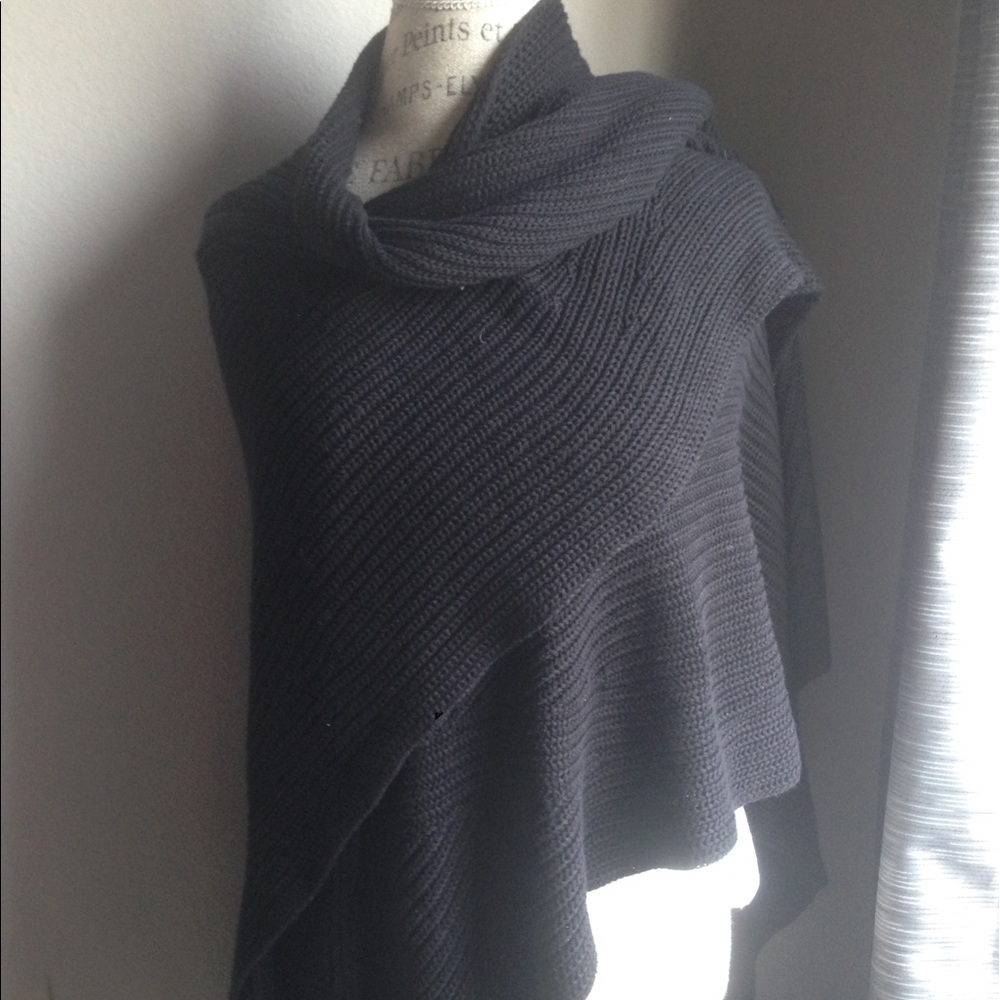 Black poncho M L XL 2XL cape sweater cotton