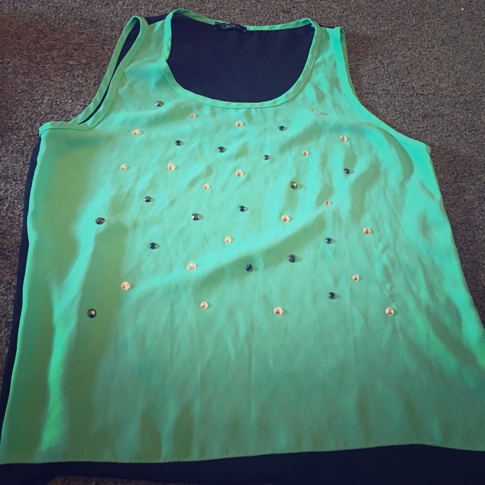 Deb green and black sheer back tank