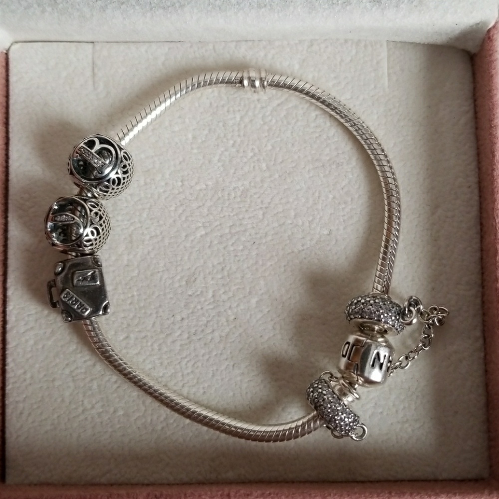 Pandora Bracelet and charms in box