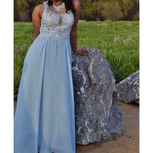 Whimsical Powder Blue Long Flowy Prom Dress